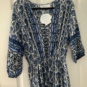 Walker and Wade Blue Printed Midi the Carrie dress XL $238 NWT